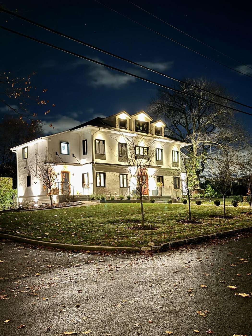 The new build at night, fully lit