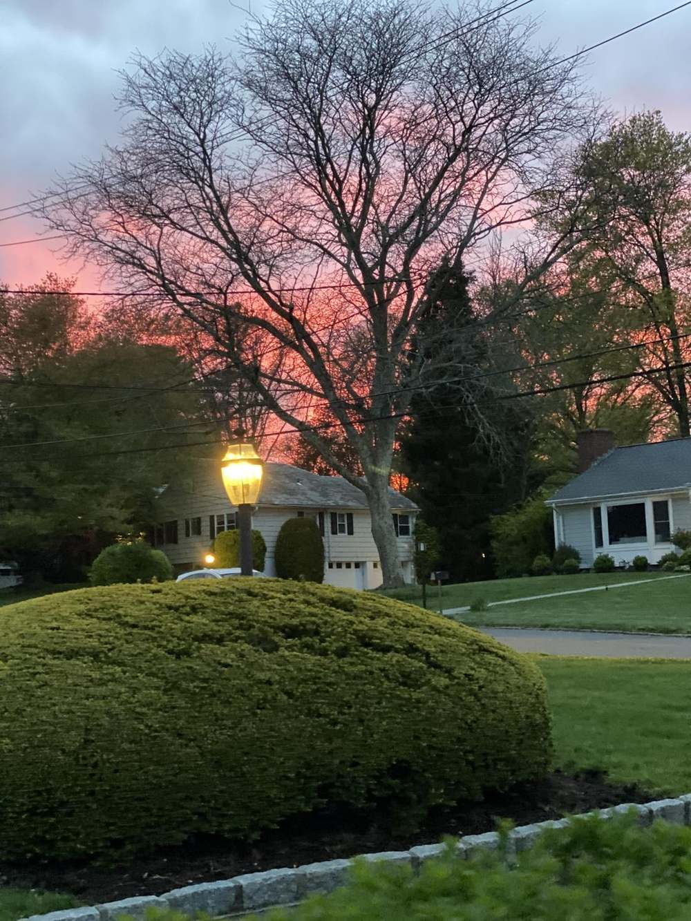 Lamplight and sunset in the village