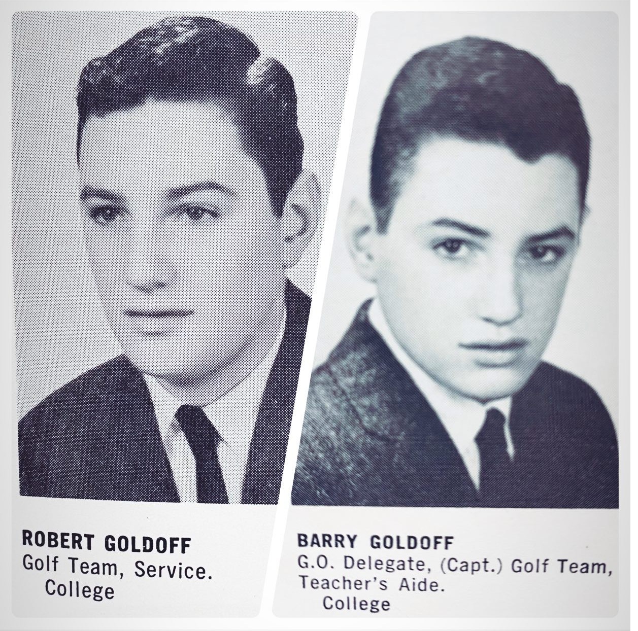 Barry and Robert Goldoff, college yearbook portraits