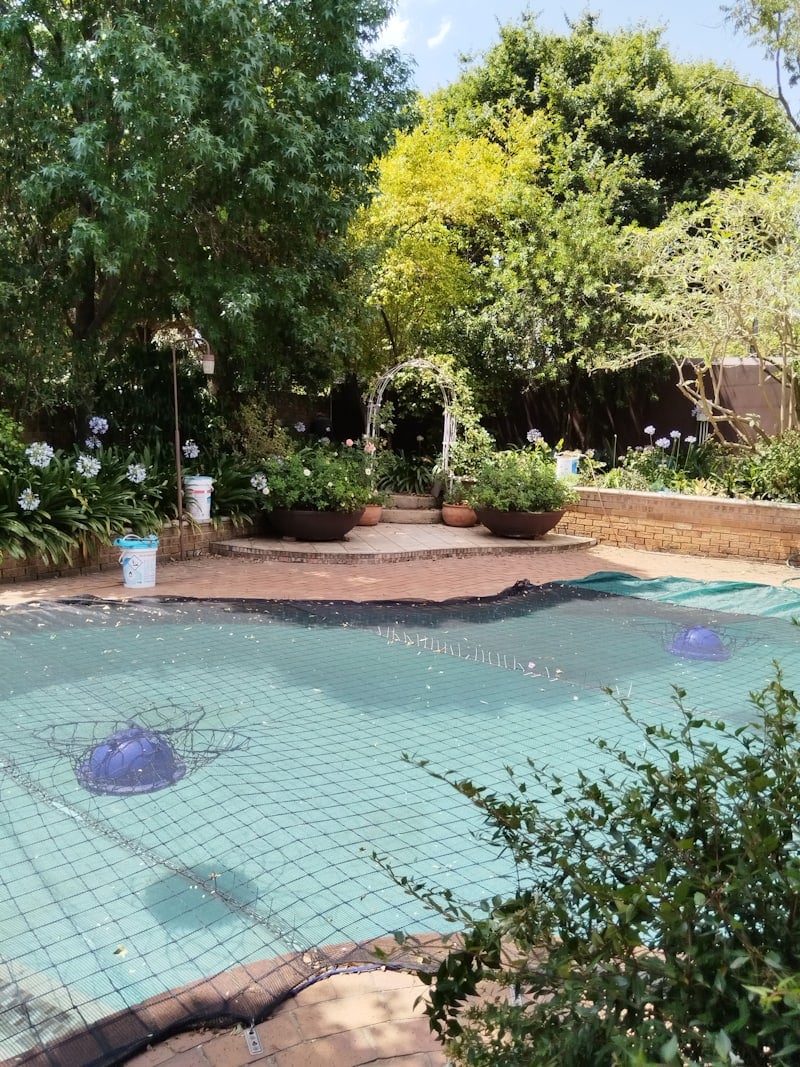 A covered pool awaiting opening
